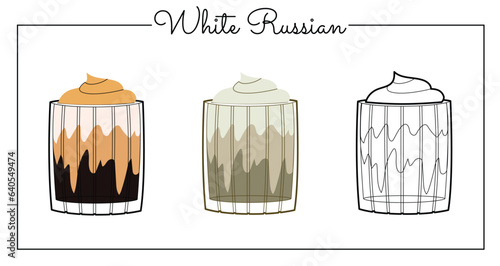 Alcohol drinks line art illustration. Vector illustration White Russian