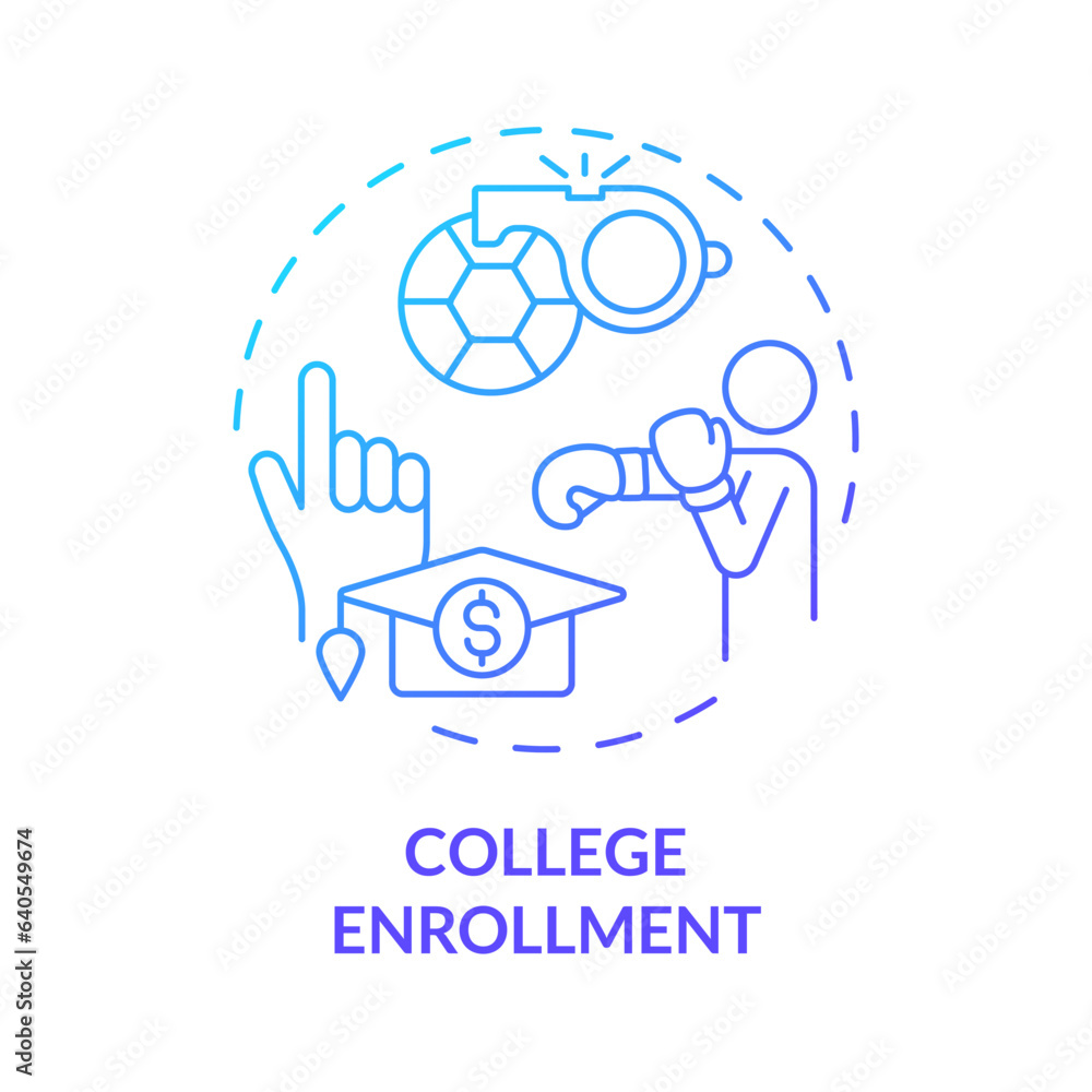 2D college enrollment thin line gradient icon concept, isolated vector, illustration representing athletic scholarship. 2D college enrollment thin line gradient icon concept, isolated vector, illustration representing athletic scholarship.