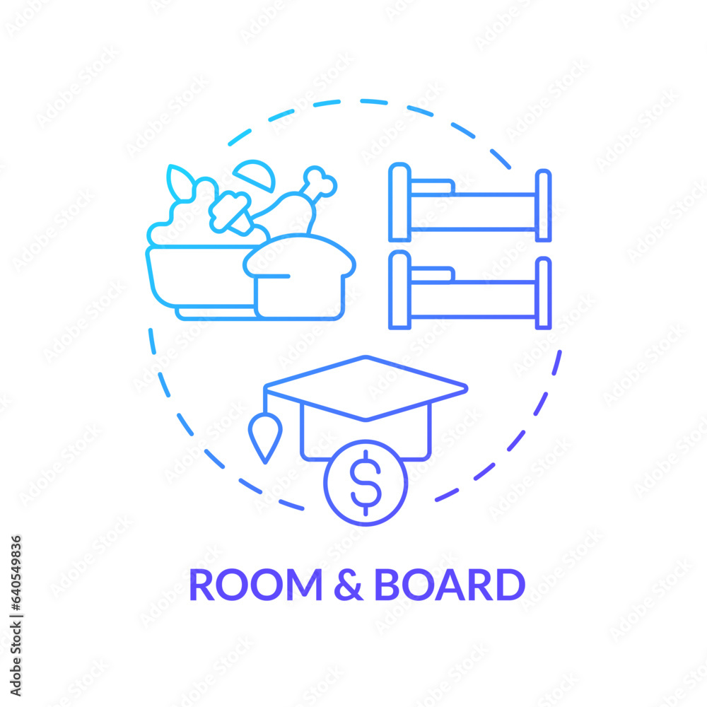 2D room and board thin line gradient icon concept, isolated vector, illustration representing athletic scholarship.