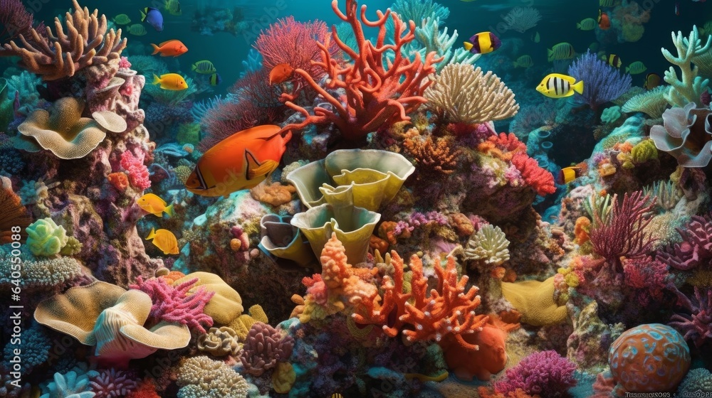 Fototapeta premium Colorful coral reef with diverse marine life. AI generated