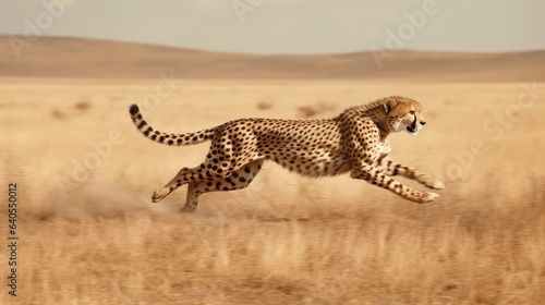 Cheetah as it runs across an open plain. AI generated
