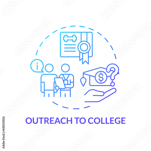 2D outreach to college thin line gradient icon concept, isolated vector, illustration representing athletic scholarship.