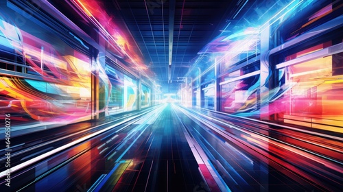 A Symphony of Colors and Luminous Lines Wallpaper - Blended with Light Trail Photography and Perspective Illustration - Modern Perspective Drawing Background created with Generative AI Technology