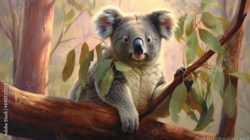 Contented Koala in a Eucalyptus Tree. AI generated