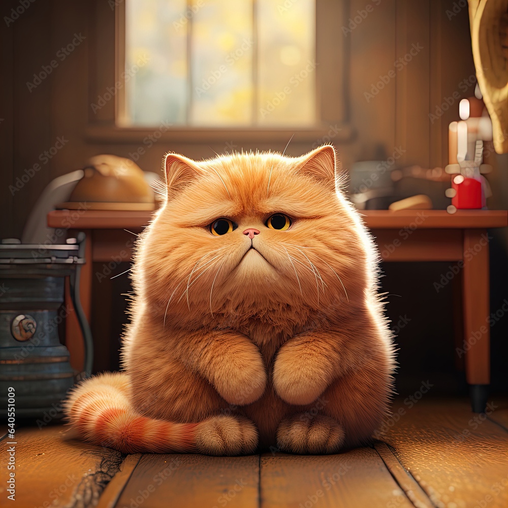 Illustration of a chubby cartoon cat.
