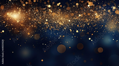 Abstract background with Dark blue and gold particle. New year, Christmas background