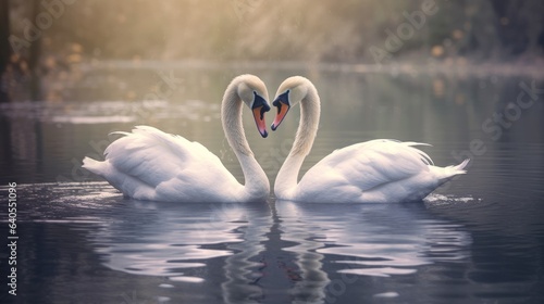 Graceful Swan Pair on a tranquil lake. AI generated