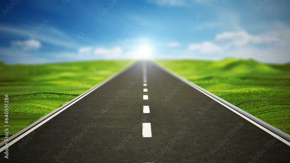 Empty highway road leading to blue sky. 3D illustration Empty highway road leading to blue sky. 3D illustration