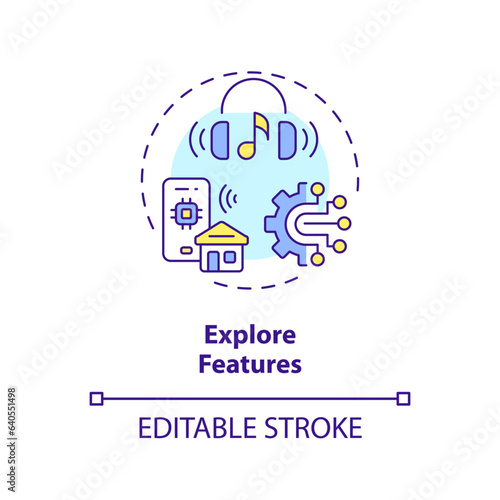2D editable explore features thin line icon concept, isolated vector, multicolor illustration representing voice assistant.