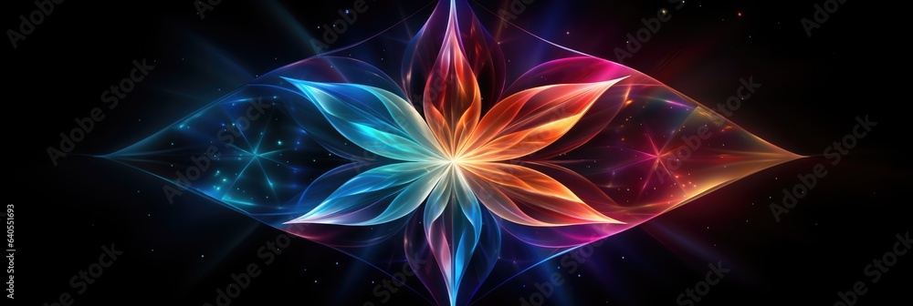 Abstract Star Shape In Multicoloured Rainbow Colours On Black Background