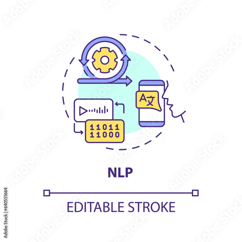 2D editable NLP thin line icon concept, isolated vector, multicolor illustration representing voice assistant.