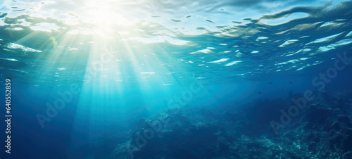 Tranquil sea water surface on a sunny day, Underwater sea in sunlight, tropical blue ocean underwater background © chiew