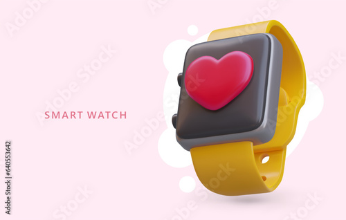 3D fitness tracker. Smart watch for monitoring heart rate and pulse. Modern personal equipment for athletes and patients. Wrist gadget for measuring vital signs