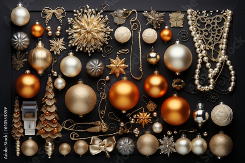 top view of a set of Golden - apricot Christmas decorations