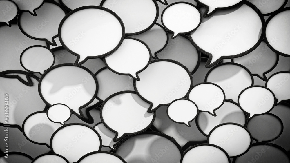 Black and white speech balloons forming a background. 3D illustration Black and white speech balloons forming a background. 3D illustration