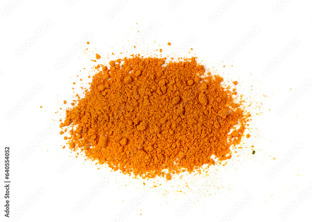 Orange Seasoning Powder Isolated, Red Curcuma Pile, Orange Masala, Indian Spices, Turmeric, Paprika Orange Seasoning Powder Isolated, Red Curcuma Pile, Orange Masala, Indian Spices, Turmeric, Paprika