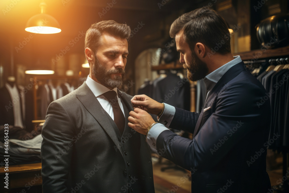 Fototapeta premium Man buys a suit at a high-end clothing store. Suit for businessmen