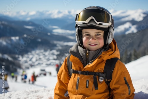 happy Boy on the slope of the ski slope