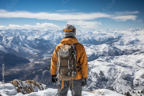 Hiker on top of a snow crust. Tourism and hiking concept