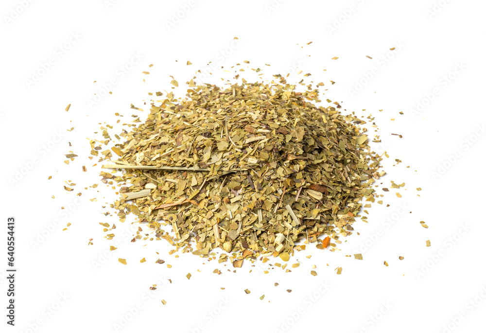 Matcha and Green Tea Leaves Mix Isolated, Dry Fresh Herbal Tea Pile, Healthy Drink Ingredient Matcha and Green Tea Leaves Mix Isolated, Dry Fresh Herbal Tea Pile, Healthy Drink Ingredient