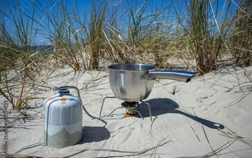 Preparing food on the beach
