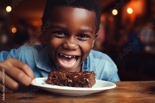 Surprise African Boy Eats Brownies In In A Rustic Pub