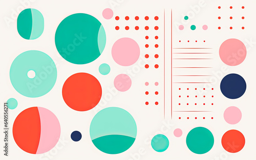 Colorful geometric shapes in Risograph texture or wall art style. Retro colors and shapes for backgrounds.