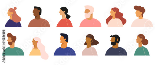 Vector flat illustration. Men and women in different styles. Avatar, user profile, person icon, profile picture. Suitable for social media profiles, icons, screensavers and as a template.