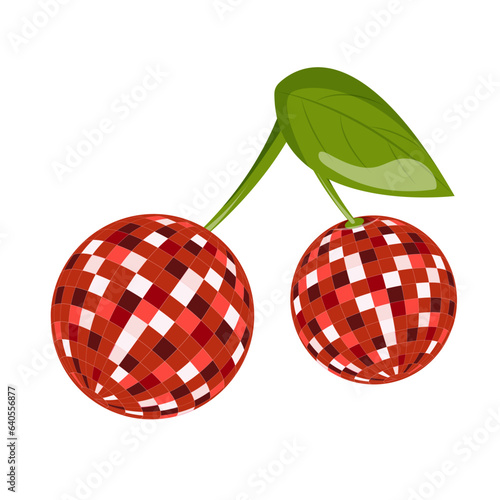 Cherry disco ball. Template for poster, invitation, congratulations.