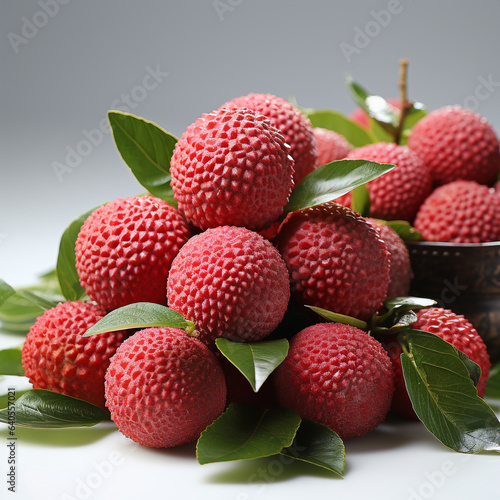 Fresh red lychees on a white background