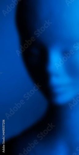 face of a woman or a dummy, out of focus, like a ghost 