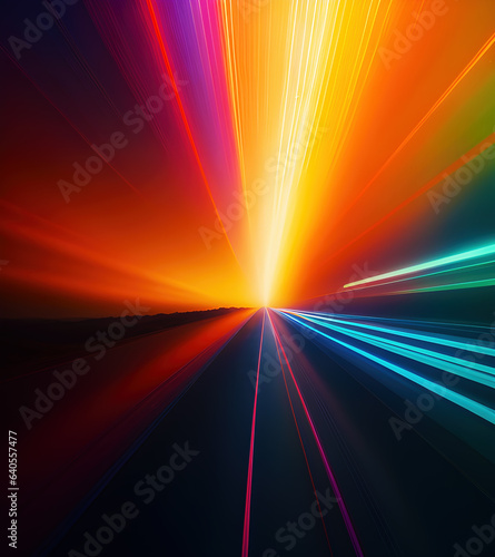 Neon fiber optic lines for internet and futuristic communication, generative ai illustration background