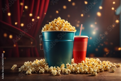 Popcorn in bucket on black background. Cinema concept. 3d rendering