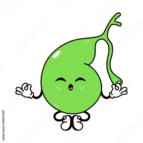 Gallbladder doing yoga character. Vector hand drawn traditional cartoon vintage, retro, kawaii character illustration icon. Isolated on white background. Gallbladder relax character