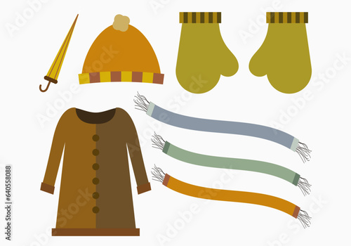 Iconos de prendas de otoño e invierno en fondo blanco.