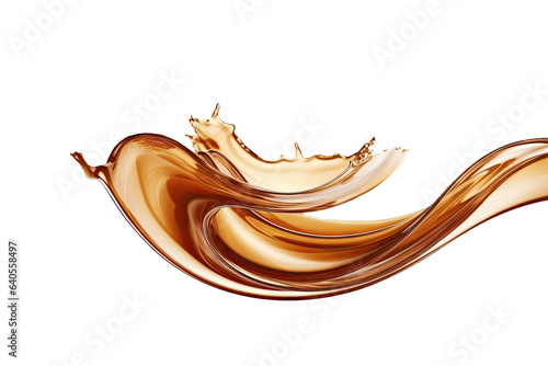 Brown cream coffee liquid swirl splash with little foundation bubbles isolated on clear png background, liquid fluid element flowing in form of wave