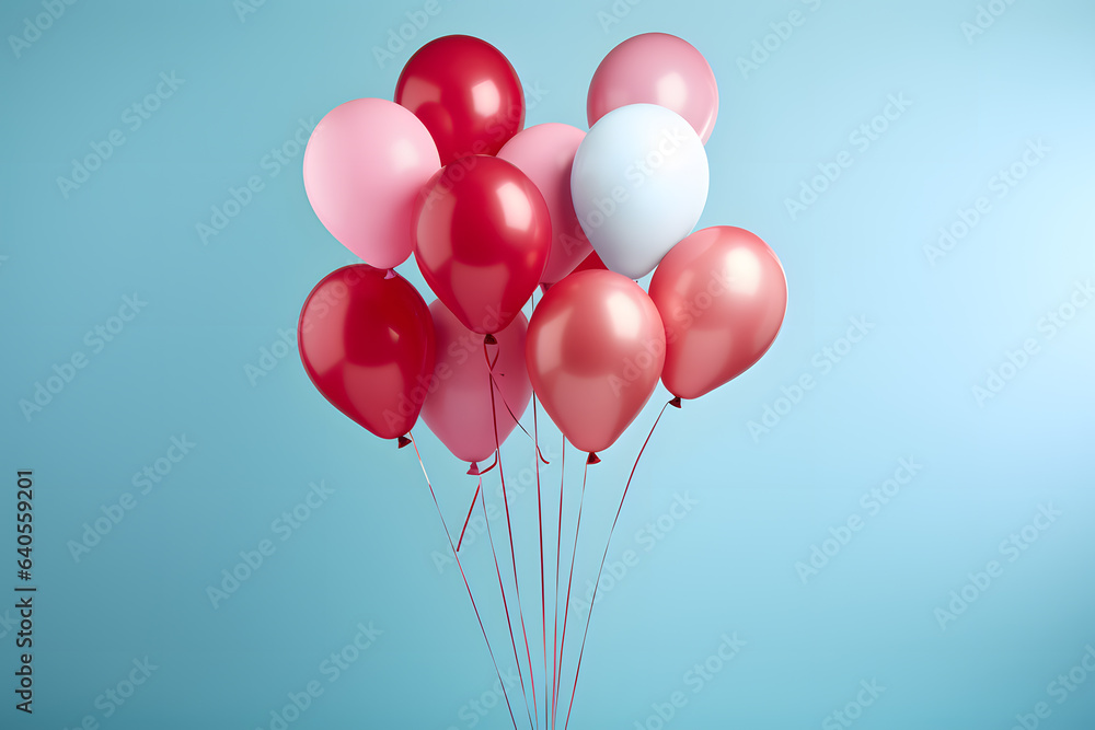 Bunch of colorful balloons isolated on blue background