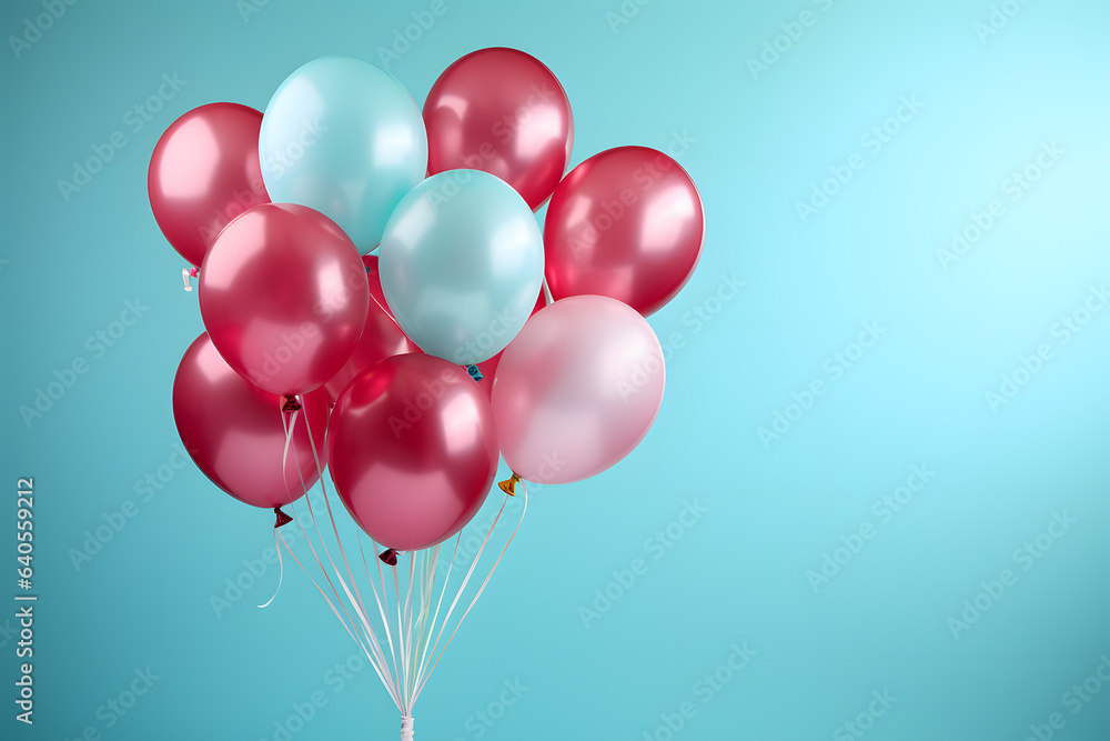 Bunch of colorful balloons isolated on blue background
