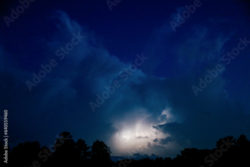 Lightning bolt in sky during an evening Texas thunderstorm. photo