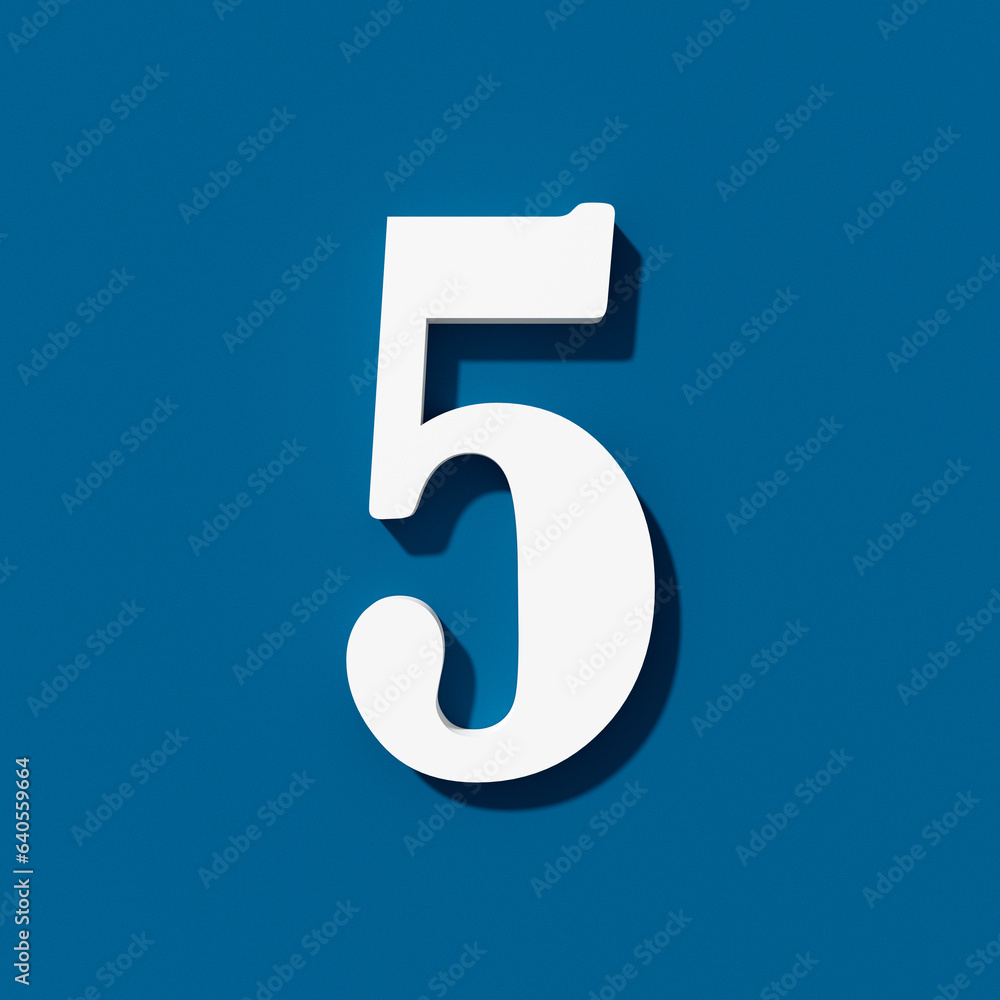White number five 5 on blue background. White number five 5 on blue background.