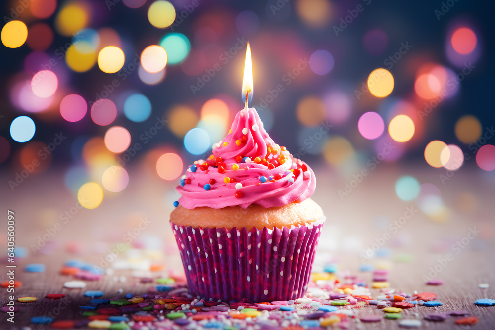Birthday cupcake with candle photo