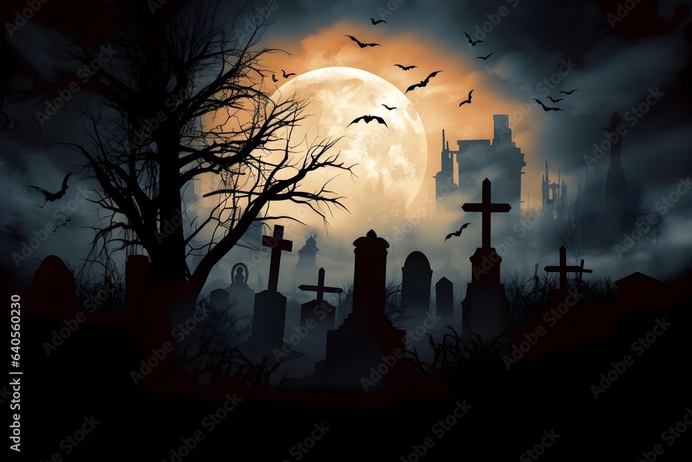 Graveyard Silhouette Halloween Abstract Background