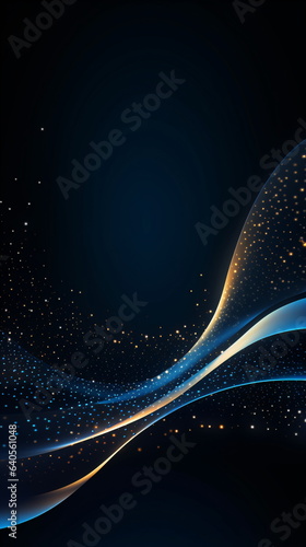 Dark blue abstract background with flowing particles. Abstract Waving Particle Technology Background Design. Digital future technology concept for graphic poster web page PPT background.Generative ai