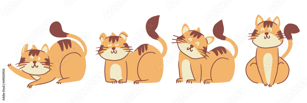 Obraz premium Set of cute little cats . Hand drawn style . White isolated background . Vector .