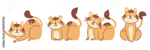 Set of cute little cats . Hand drawn style . White isolated background . Vector .