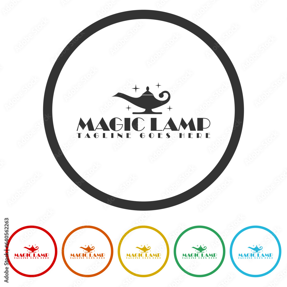 Obraz premium Magic lamp logo template. Set icons in color circle buttons