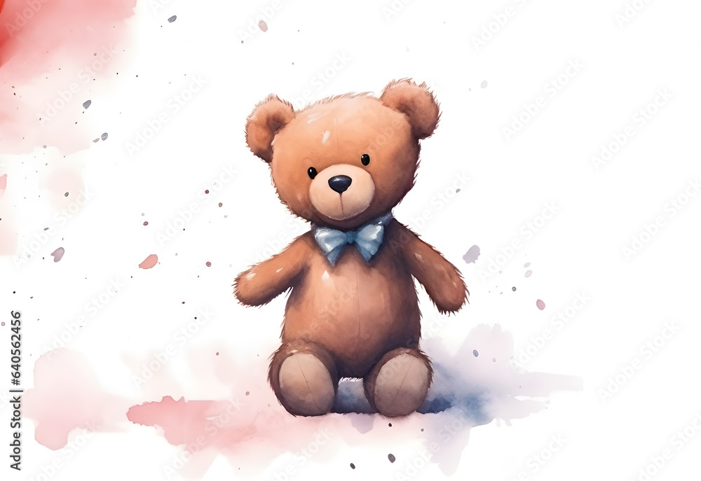 Teddy bear with balloons watercolor illustration isolated on white background Teddy bear with balloons watercolor illustration isolated on white background