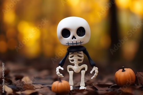 Mini Chibi Skeleton in Forest Background