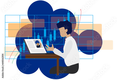 Using the internet to discuss beneficial stock market knowledge in business ,the communication screen is opened , Make contact to talk about investments and business