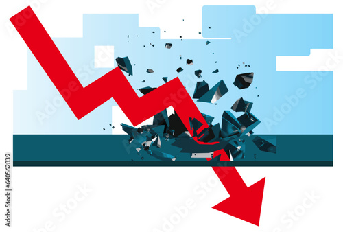 The red arrow shot down through the ground until it shattered.,Stock market crash, world economy recession